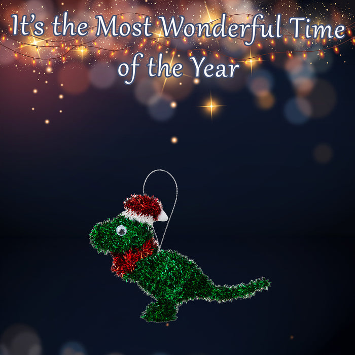 Christmas Tree Decoration Tinsel Dinosaur X 1 15cm x 15cm Green Dinosaur 15cm