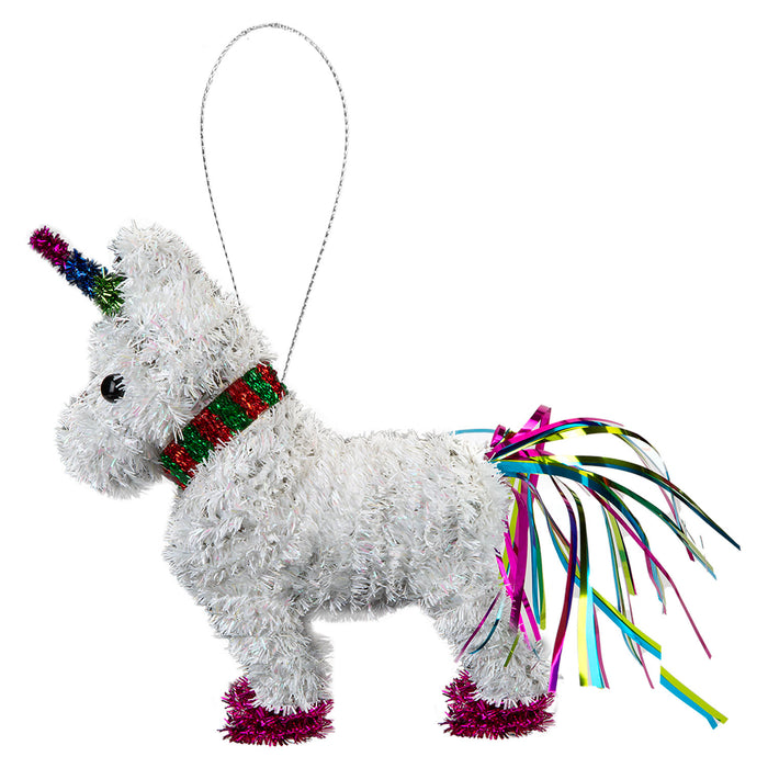 Christmas Decoration Tinsel Unicorn X 1 15cm x 15cm White Unicorn 15cm