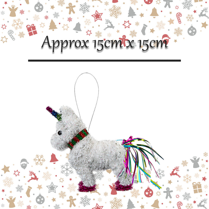 Christmas Decoration Tinsel Unicorn X 1 15cm x 15cm White Unicorn 15cm