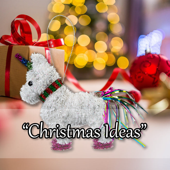 Christmas Decoration Tinsel Unicorn X 1 15cm x 15cm White Unicorn 15cm