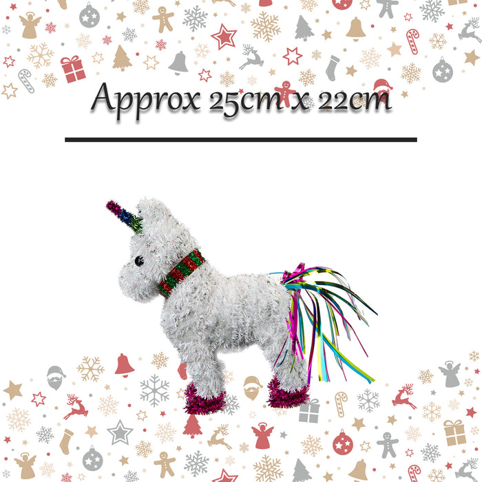 Christmas Decoration Tinsel Unicorn X 1 25cm x 22cm White Unicorn 25cm