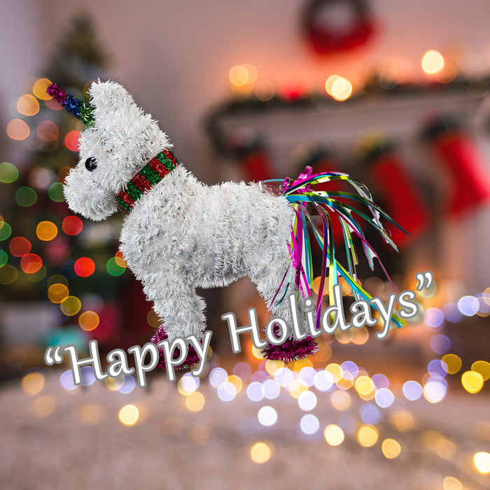 Christmas Decoration Tinsel Unicorn X 1 25cm x 22cm White Unicorn 25cm