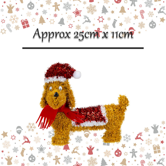 Christmas Decoration Tinsel Sausage Dog X 1 25cm x 11cm Dog 25cm