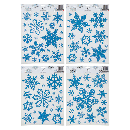 Christmas Stickers Glitter Snowflake X 1 42cm x 30cm Ice Blue