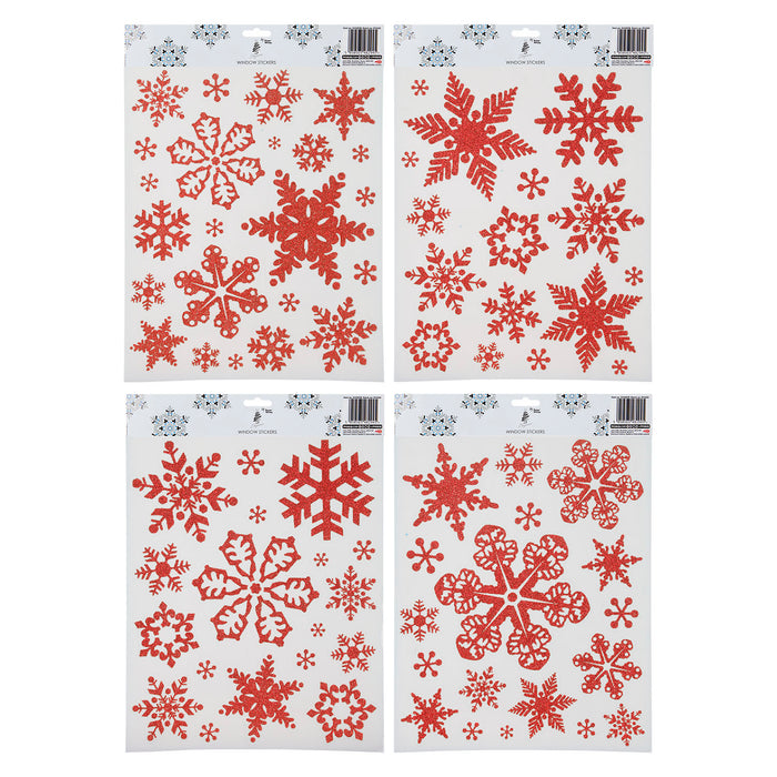 Christmas Stickers Glitter Snowflake Sticker Set X 1 42cm x 30cm Red