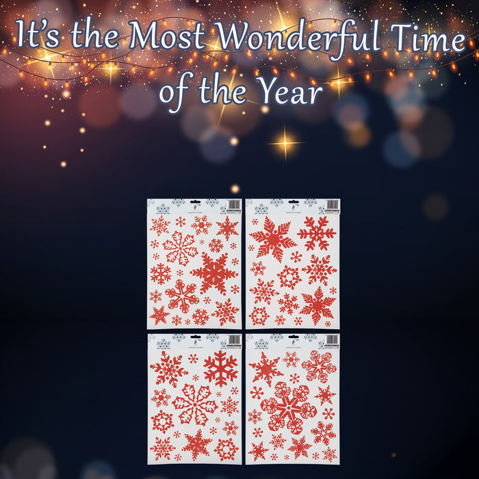 Christmas Stickers Glitter Snowflake Sticker Set X 1 42cm x 30cm Red