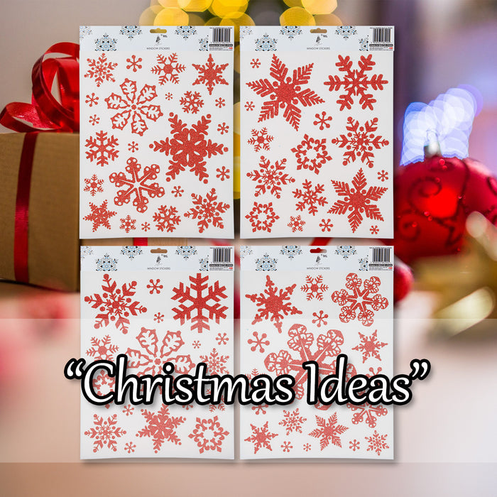 Christmas Stickers Glitter Snowflake Sticker Set X 1 42cm x 30cm Red