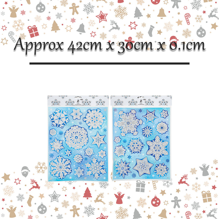 Christmas Stickers Glitter Snowflake 2 Varied Designs X 1 42cm x 30cm Blue