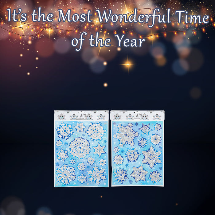 Christmas Stickers Glitter Snowflake 2 Varied Designs X 1 42cm x 30cm Blue