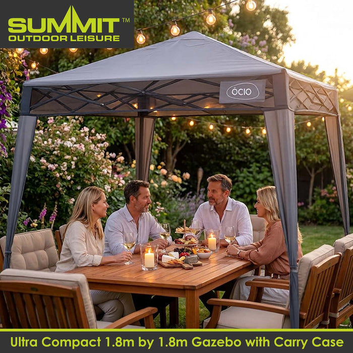 Pop Up Gazebo | 1.8m x 1.8m | Compact | 1 Person Setup | Grey