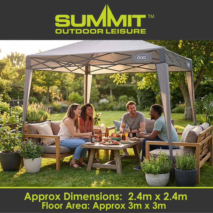 Pop Up Gazebo | 2.4m x 2.4m | Compact | 1 Person Setup | Grey