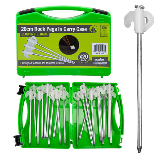 Tent Pegs Solid Case Glow In Dark Heavy Duty Green Pack of