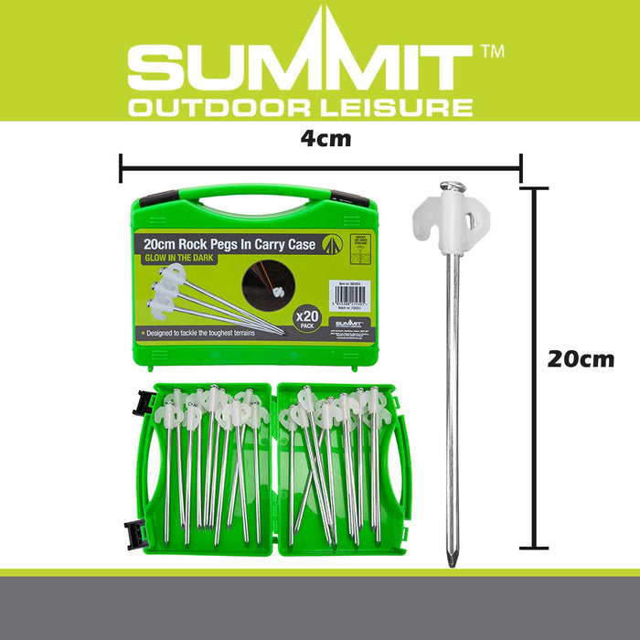 Tent Pegs Solid Case Glow In Dark Heavy Duty Green Pack of