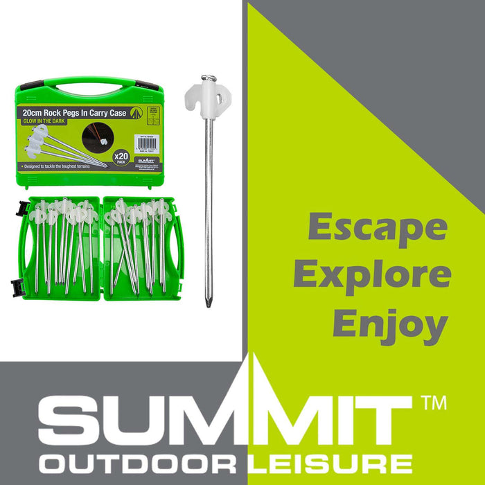 Tent Pegs Solid Case Glow In Dark Heavy Duty Green Pack of