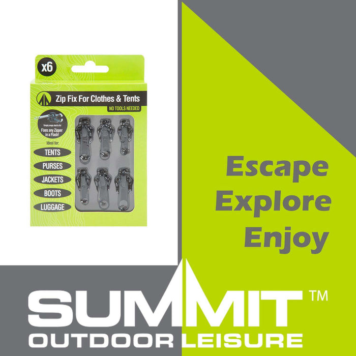 Zip Fix For Clothes/Tents For Camping 15cm x 10cm Black X 1 Pack of 6