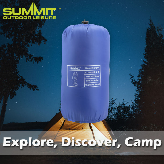 Mummy Sleeping Bag Single Stylish, Warm, Easy To Pack Camp Bag Blue Mummy