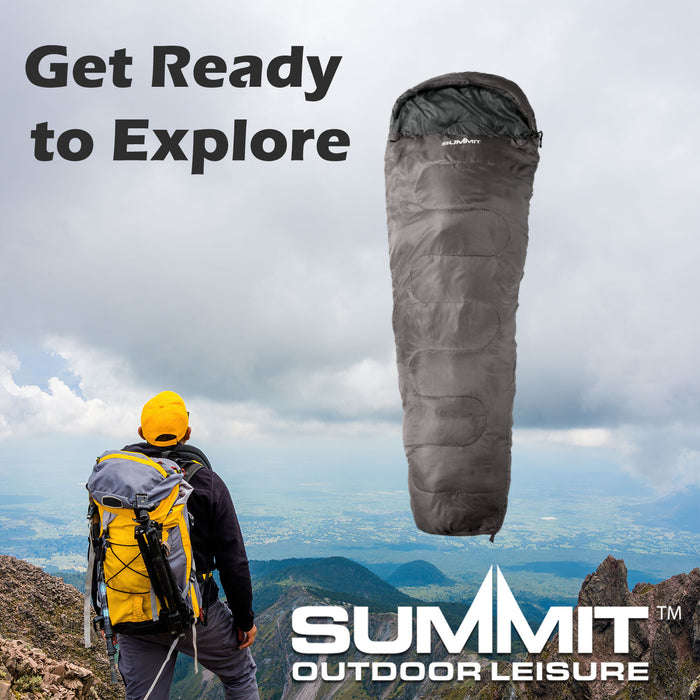 Mummy Sleeping Bag - Single Stylish, Warm, Easy To Pack Camp Bag Grey Mummy