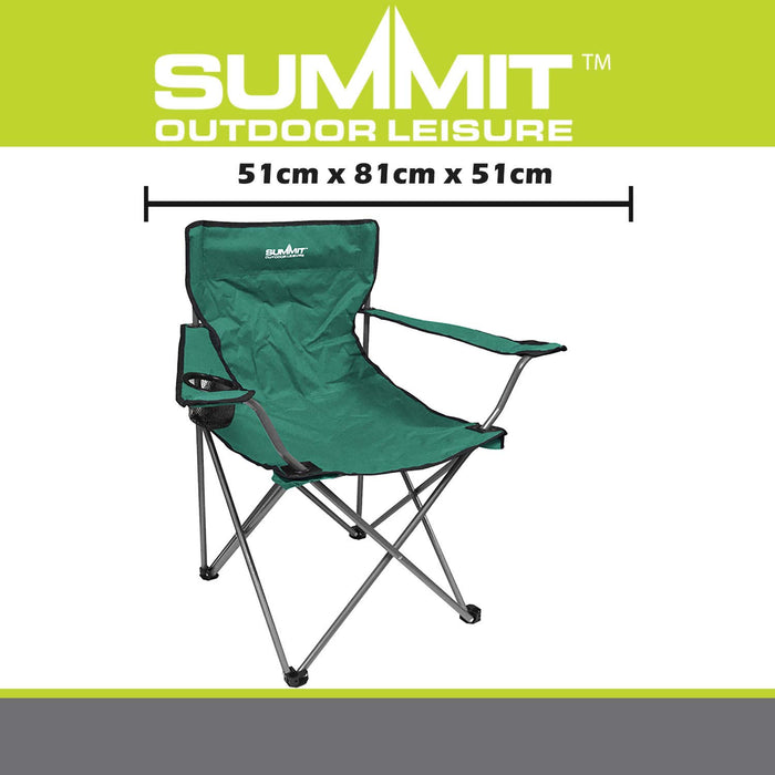 Folding Camping Chair With Cup Holder Pack Away 51cm x 81cm Green X 1