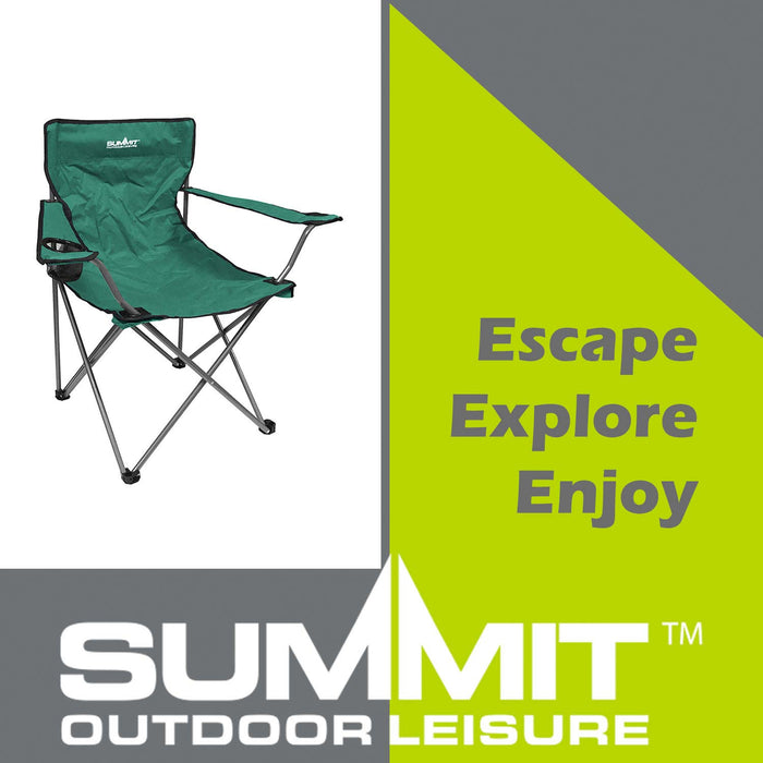 Folding Camping Chair With Cup Holder Pack Away 51cm x 81cm Green X 1