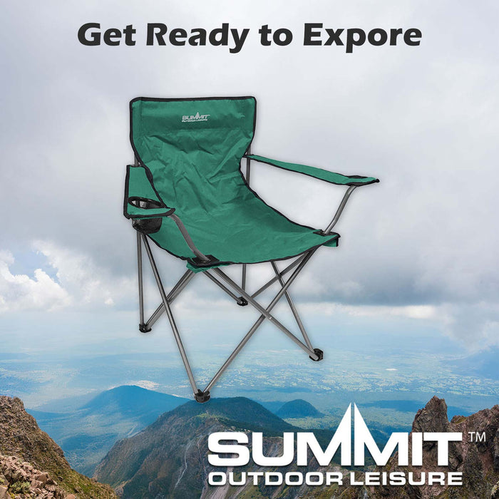 Folding Camping Chair With Cup Holder Pack Away 51cm x 81cm Green X 1