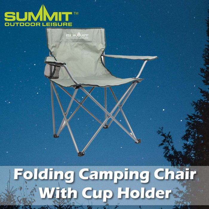 Folding Camping Chair With Cup Holder Pack Away 51cm x 81cm Grey X 1