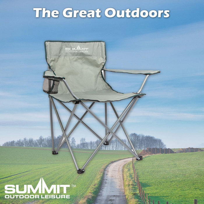 Folding Camping Chair With Cup Holder Pack Away 51cm x 81cm Grey X 1