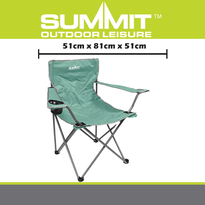 Folding Camping Chair With Cup Holder Pack Away 51cm x 81cm Green X 1