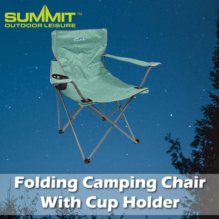 Folding Camping Chair With Cup Holder Pack Away 51cm x 81cm Green X 1