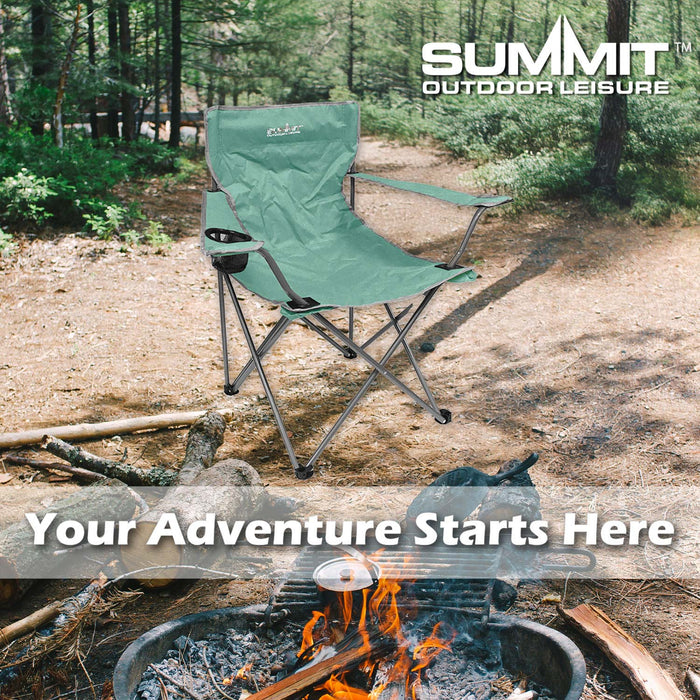 Folding Camping Chair With Cup Holder Pack Away 51cm x 81cm Green Pack of 2
