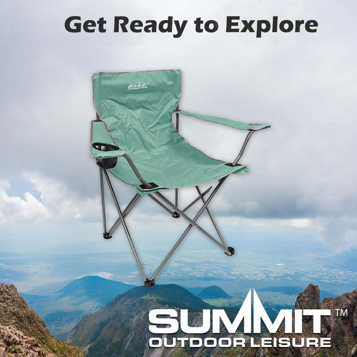 Folding Camping Chair with Carry Bag With Cup Holder Pack Away 51cm x 81cm Green Pack of 2