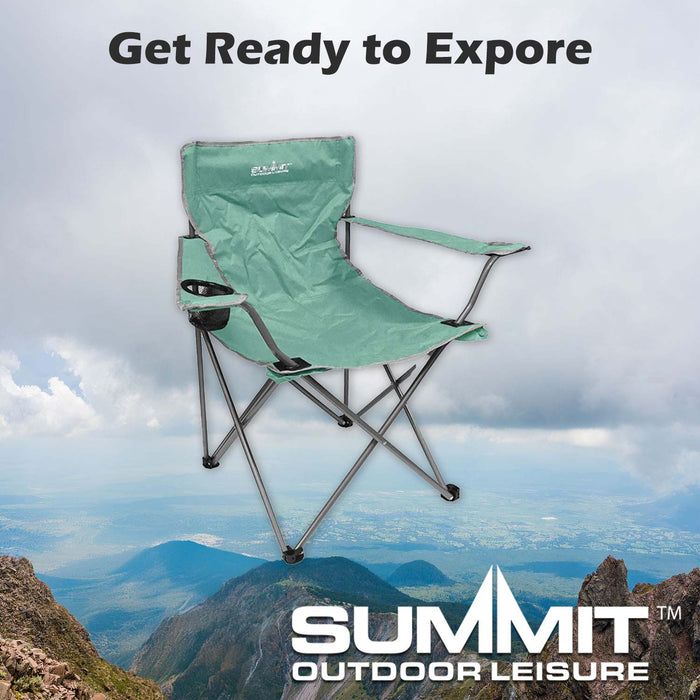 Folding Camping Chair With Cup Holder Pack Away 51cm x 81cm Green X 1