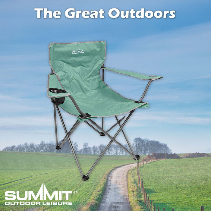 Folding Camping Chair With Cup Holder Pack Away 51cm x 81cm Green Pack of 2