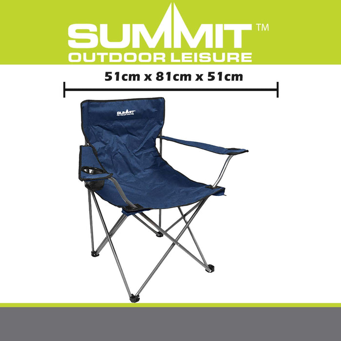 Folding Camping Chair With Cup Holder Pack Away 51cm x 81cm Blue X 1