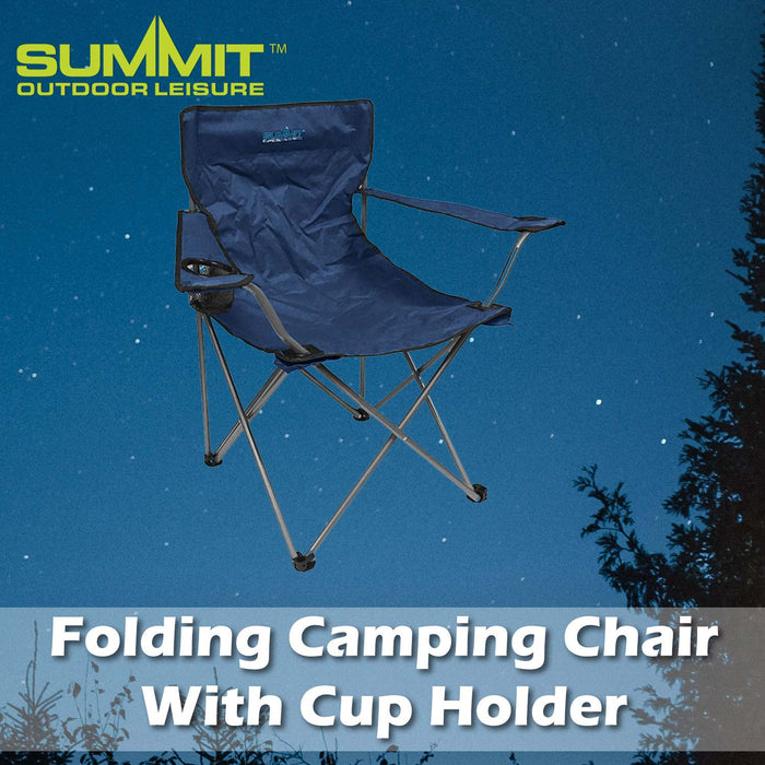 Folding Camping Chair With Cup Holder Pack Away 51cm x 81cm Blue Pack of 2