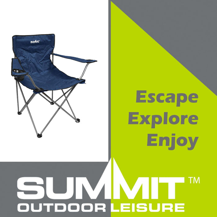 Folding Camping Chair With Cup Holder Pack Away 51cm x 81cm Blue Pack of 2