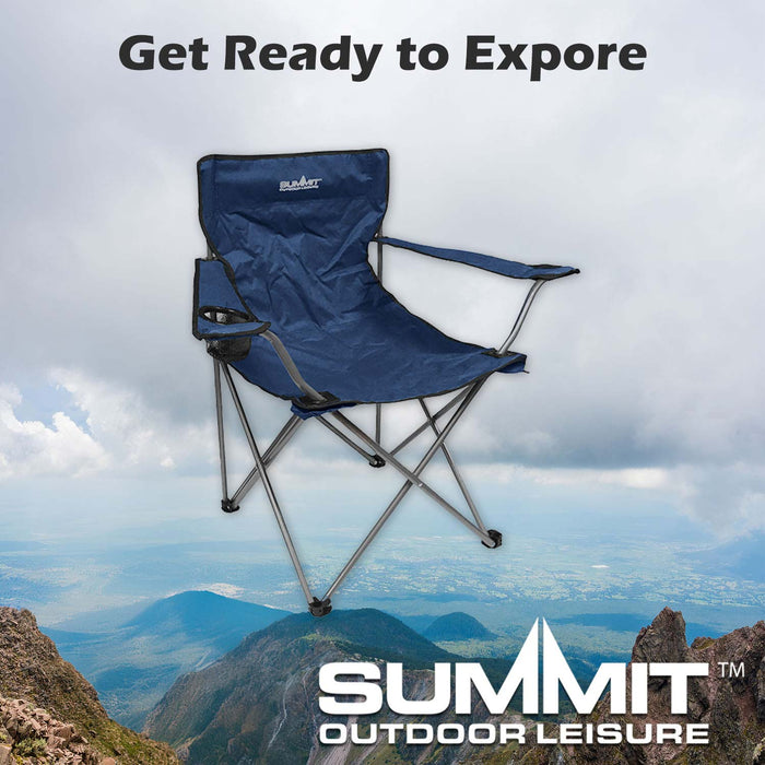 Folding Camping Chair With Cup Holder Pack Away 51cm x 81cm Blue Pack of 2