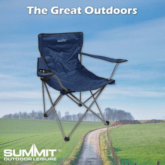 Folding Camping Chair With Cup Holder Pack Away 51cm x 81cm Blue Pack of 2