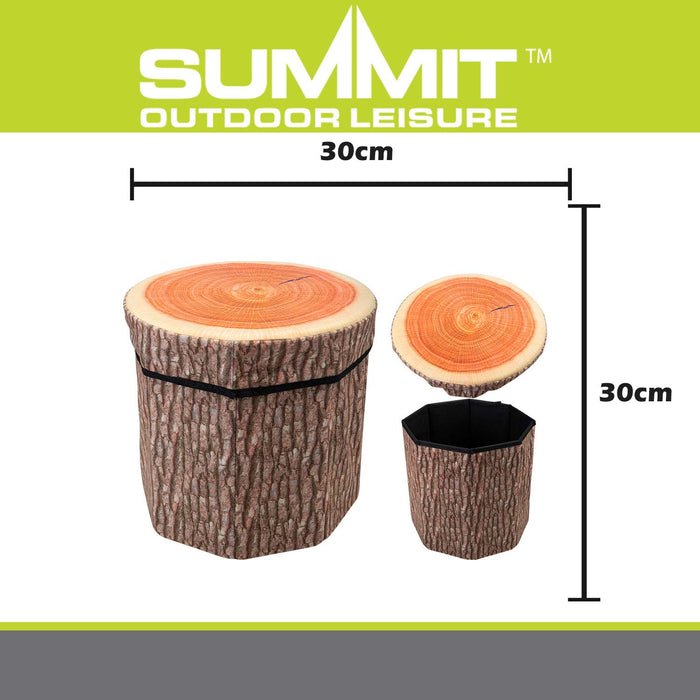 Stump Storage Stool Cushioned Lid Woodland Themed Foldable Brown