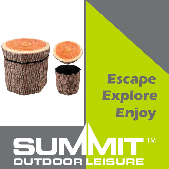 Stump Storage Stool Cushioned Lid Woodland Themed Foldable Brown