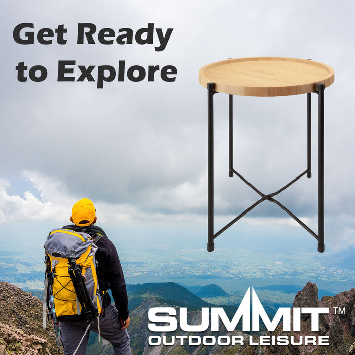 Collapsible Bamboo Table / Tray - Round Side Table Strong Frame Bamboo 46x52cm