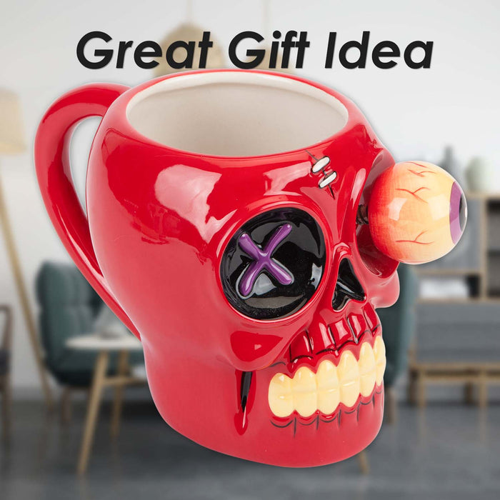 Shaking Skull Wobble Mug Funny Hot Drink Cup Red - 12cm x 10cm