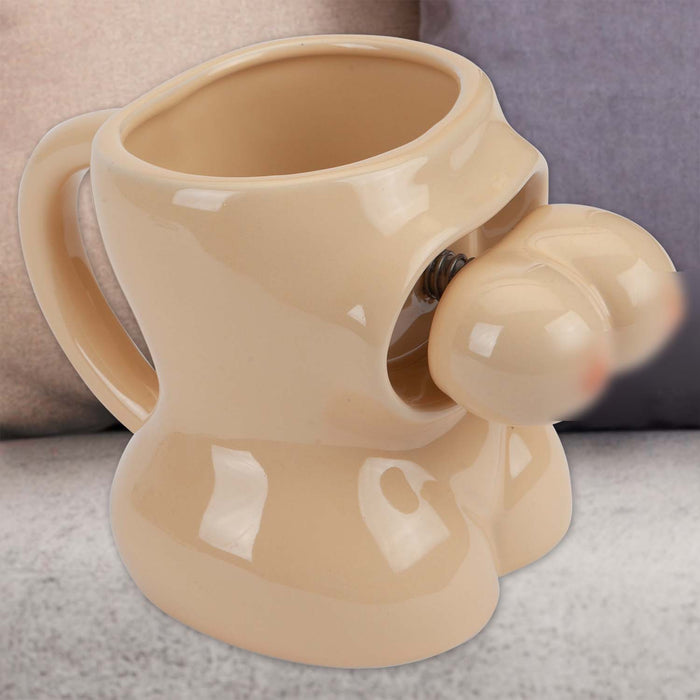 Shaking Boobs Wobble Mug Funny Hot Drink Cup Beige - 12cm x 10cm