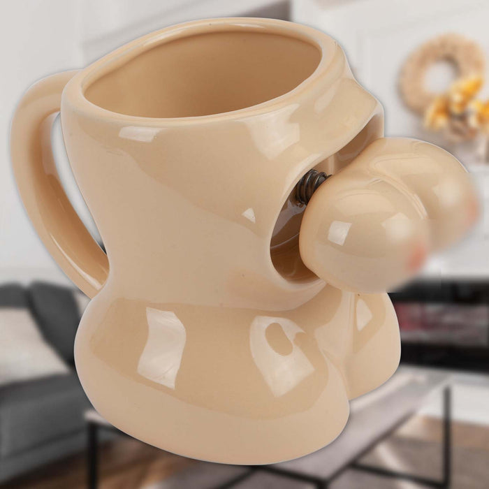 Shaking Boobs Wobble Mug Funny Hot Drink Cup Beige - 12cm x 10cm