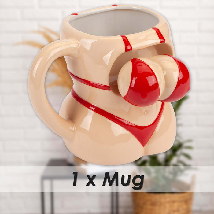 Shaking Bikini Wobble Mug Funny Hot Drink Cup Beige - 12cm x 14cm