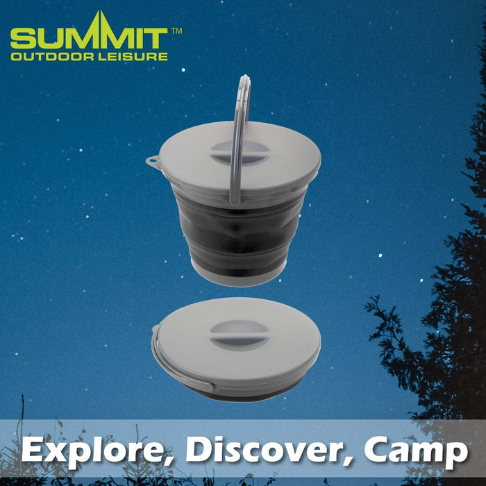 Camping Bucket 5L Lid Carry Handle Collapsible 25cm x 25cm Grey X 1