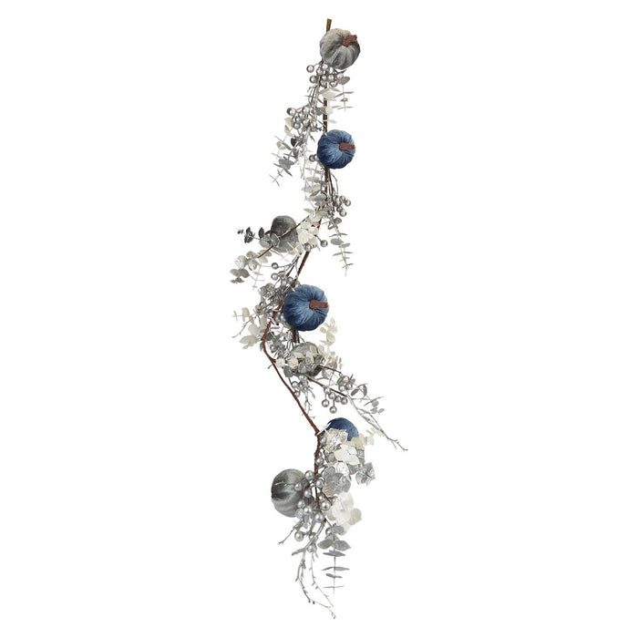 Christmas Velvet Pumpkin Leaves Berries Garland 120cm x 28cm Blue X 1