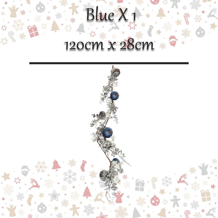 Christmas Velvet Pumpkin Leaves Berries Garland 120cm x 28cm Blue X 1