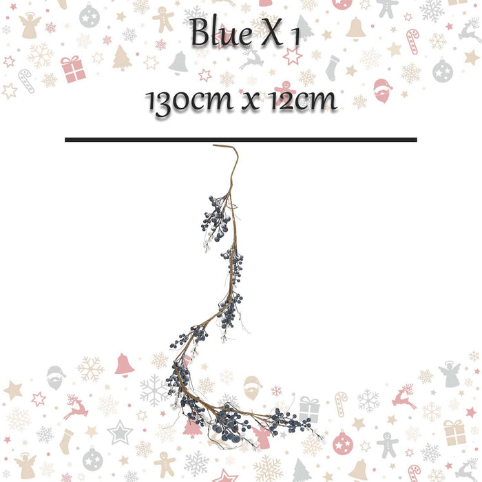 Christmas Snow and Berries Garland Decoration 130cm x 12cm Blue X 1