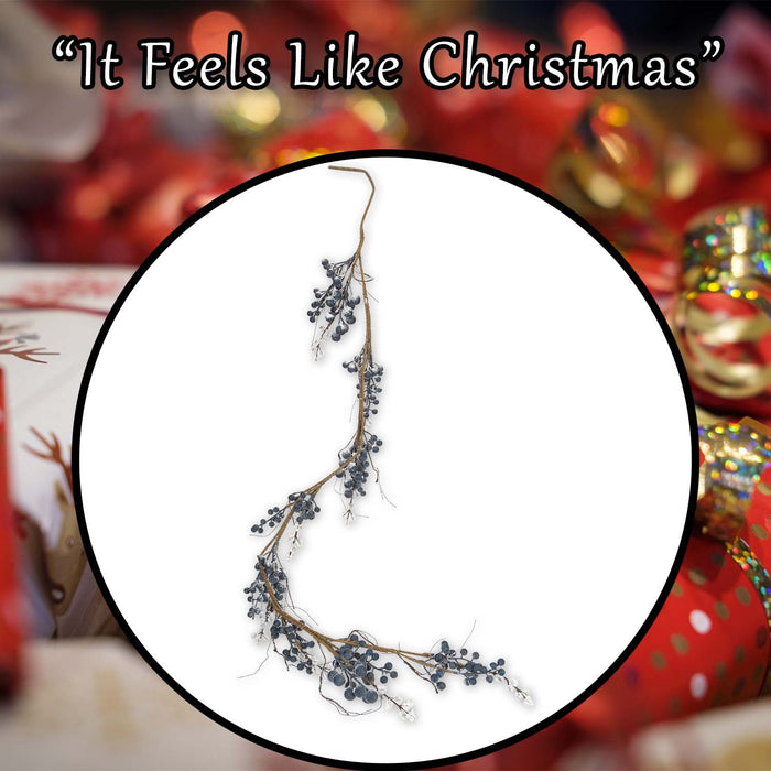 Christmas Snow and Berries Garland Decoration 130cm x 12cm Blue X 1