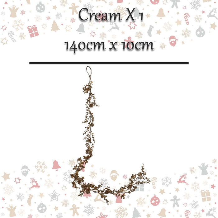 Christmas Leaves Pinecones Garland Decoration 140cm x 10cm Cream X 1
